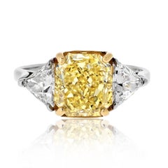 3.08ct Radiant Cut Fancy Yellow VVS2 GIA Diamond Engagement Ring