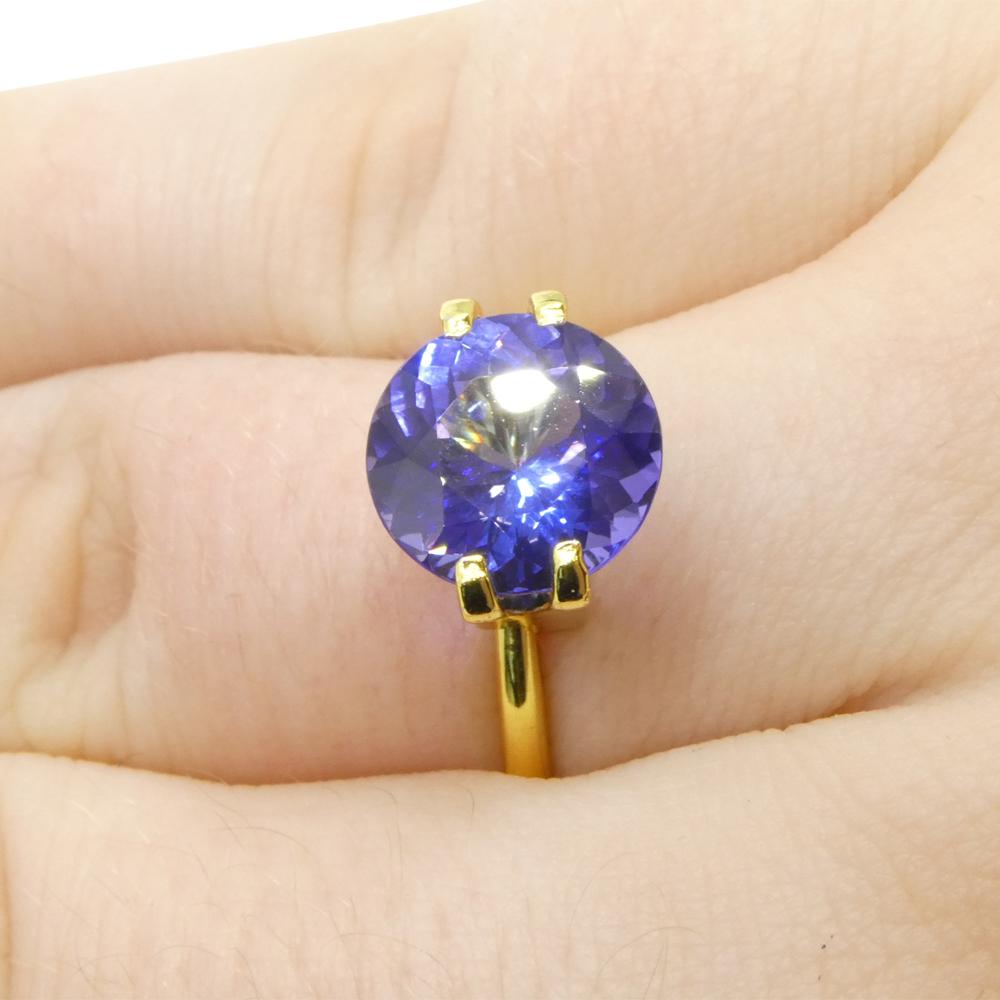 Description:

Gem Type: Tanzanite 
Number of Stones: 1
Weight: 3.08 cts
Measurements: 9.47 x 9.47 x 5.60 mm mm
Shape: Round
Cutting Style Crown: Brilliant Cut
Cutting Style Pavilion: Brilliant Cut 
Transparency: Transparent
Clarity: Loupe