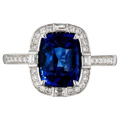 3,08ct Royal Blue Sapphire Ring mit Baguette und runden Diamanten in 18k Gold