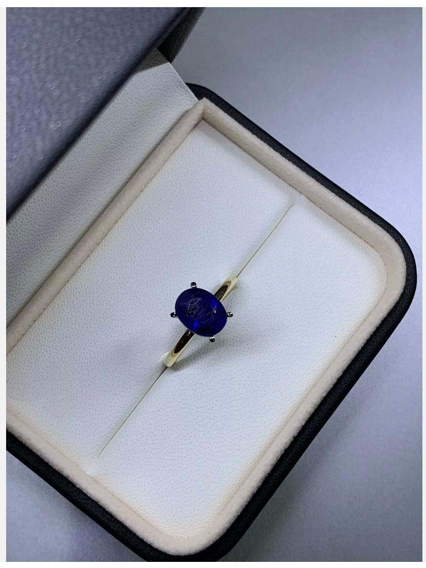 Oval Cut 3.08ct Sapphire Solitaire Engagement Ring In 18ct Yellow Gold Lab Grown For Sale