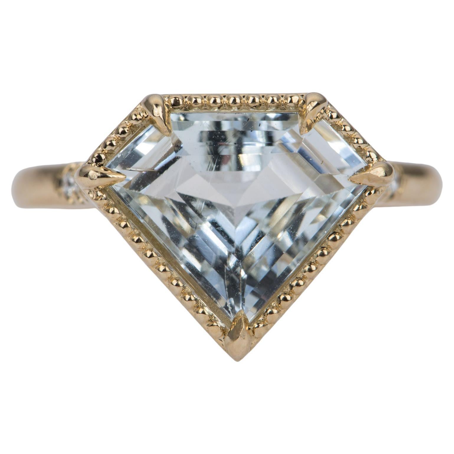 8x6MM Oval Aquamarine Diamond Yellow Gold Engagement Ring For Sale at ...