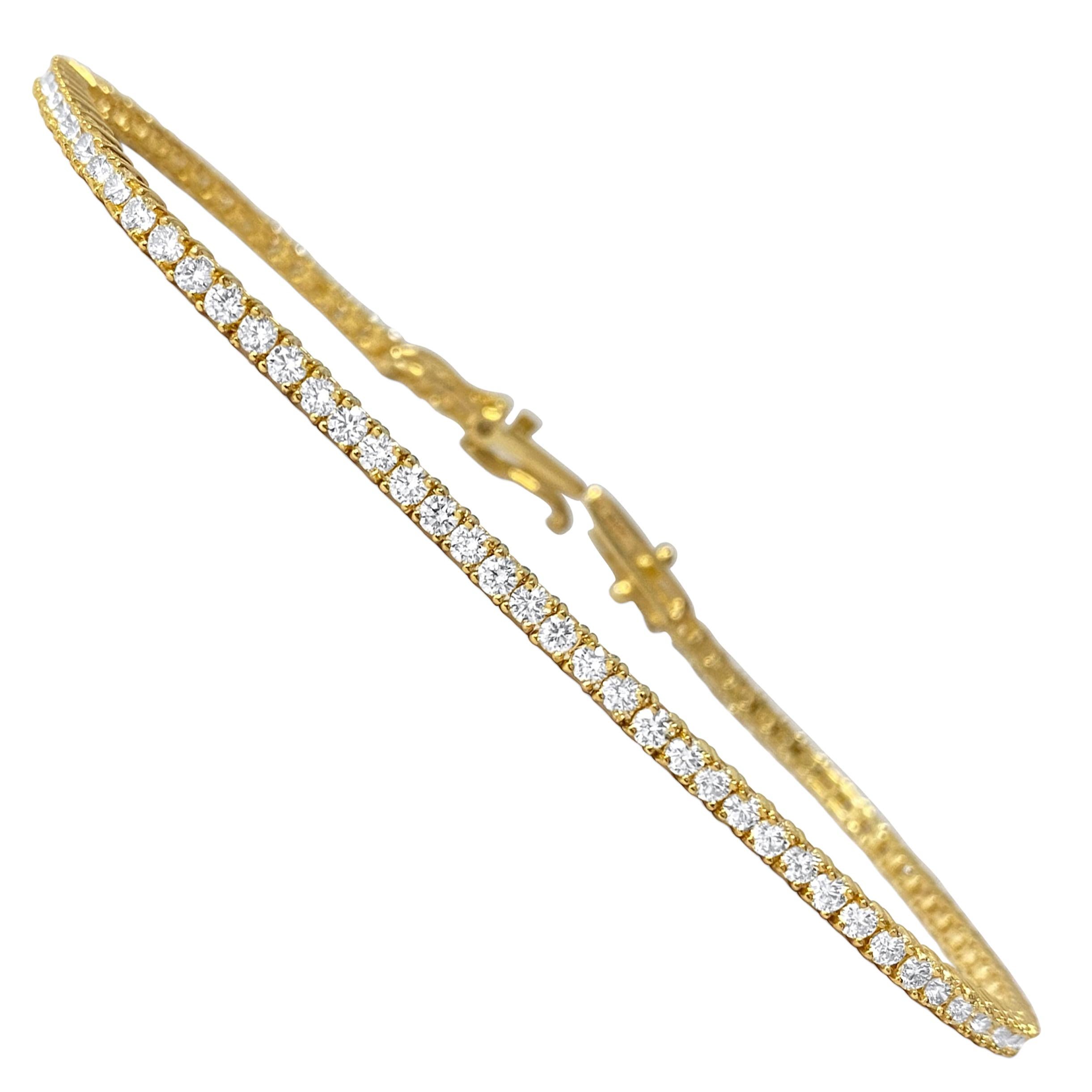 3.08ct VVS Diamond Tennis Bracelet Unisex in 10k Yellow Gold For Sale