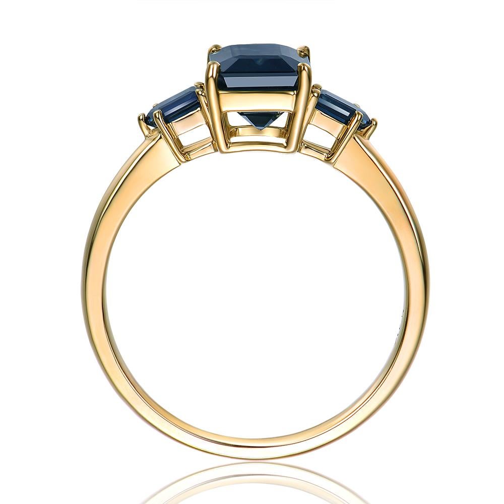 Emerald Cut 3.08ctw Teal Sapphire Three-Stone Engagement Ring 14K Gold For Sale