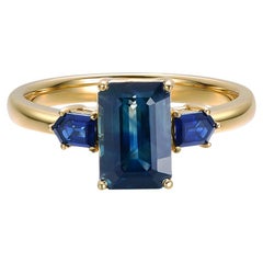 3(08ctw Teal Sapphire Three-Stone Engagement Ring 14K Gold (bague de fiançailles à trois pierres)