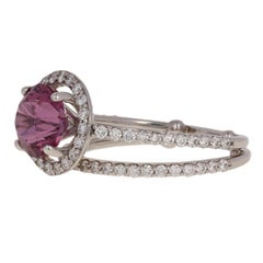 3.08 Carat Umbalite Garnet and Diamond Halo Ring and Wedding Band 14 Karat Gold