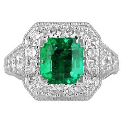 Smeraldo colombiano da 3,08tcw e diamante con accento aureolato  Qualità AAA, Greene & Greene