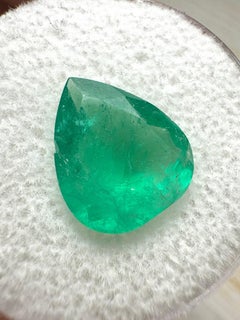3.09 Carat 12x10 Chunky Green Colombian Emerald - Pear Cut Teardrop May Birthsto