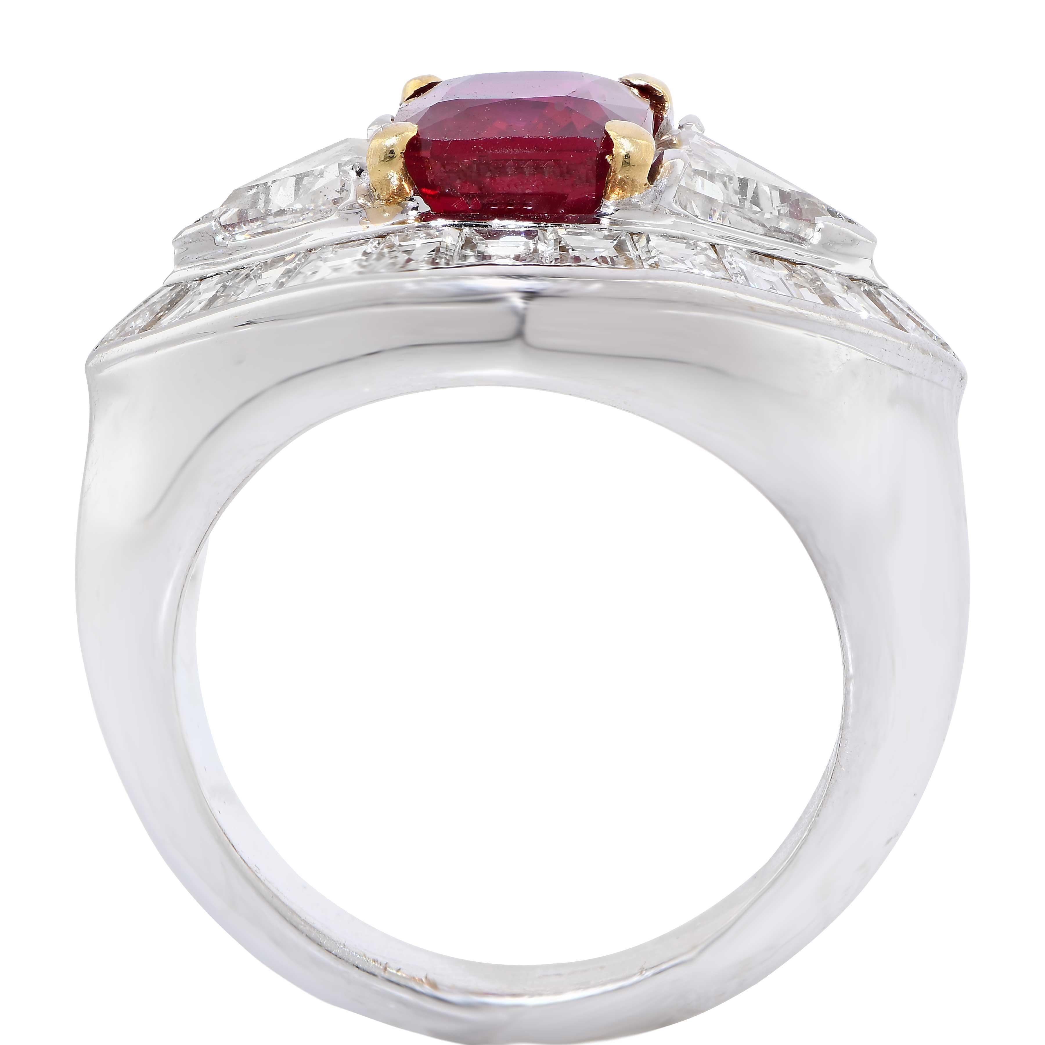 Modern 3.09 Carat AGL Graded Burma Ruby and Diamond Ring