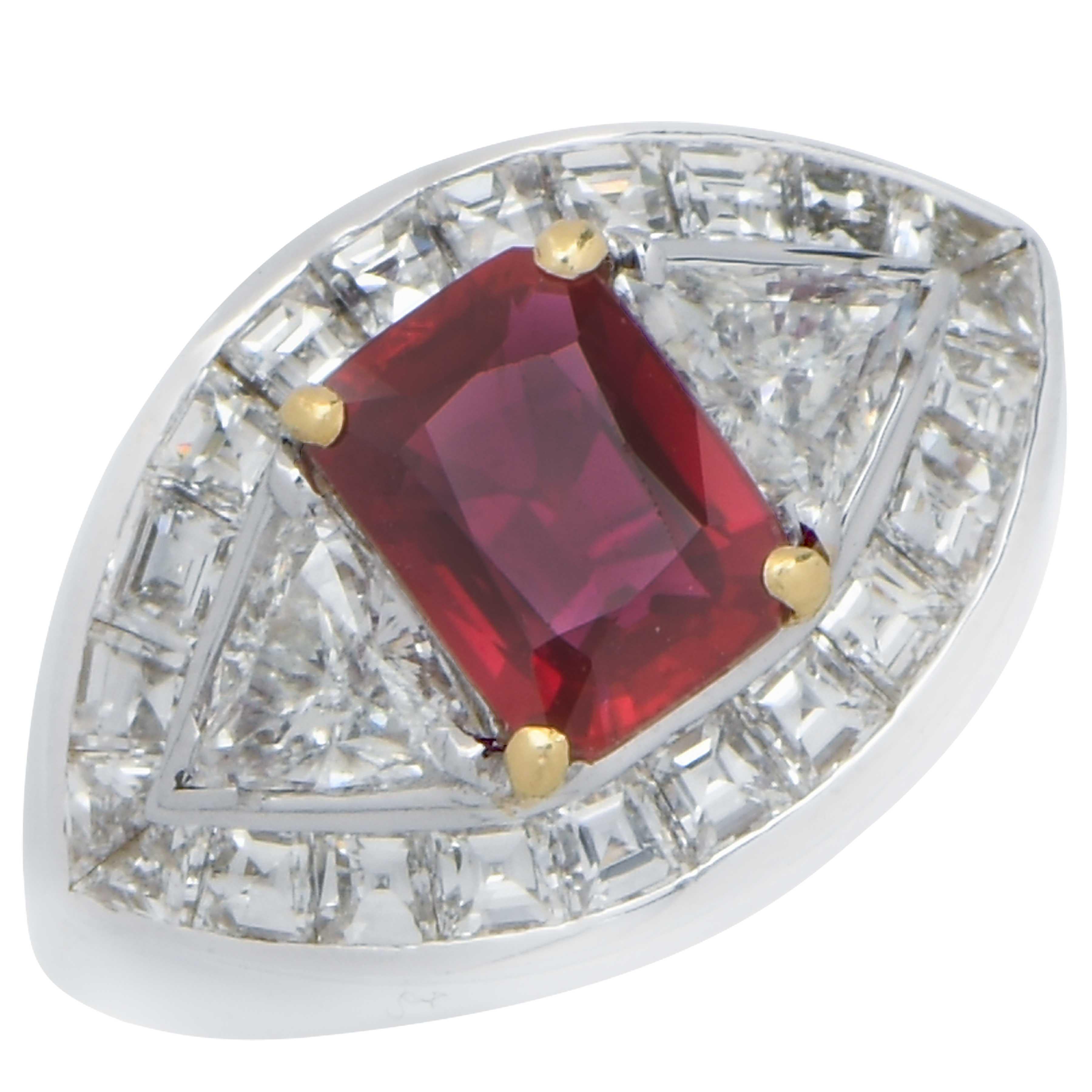 Emerald Cut 3.09 Carat AGL Graded Burma Ruby and Diamond Ring
