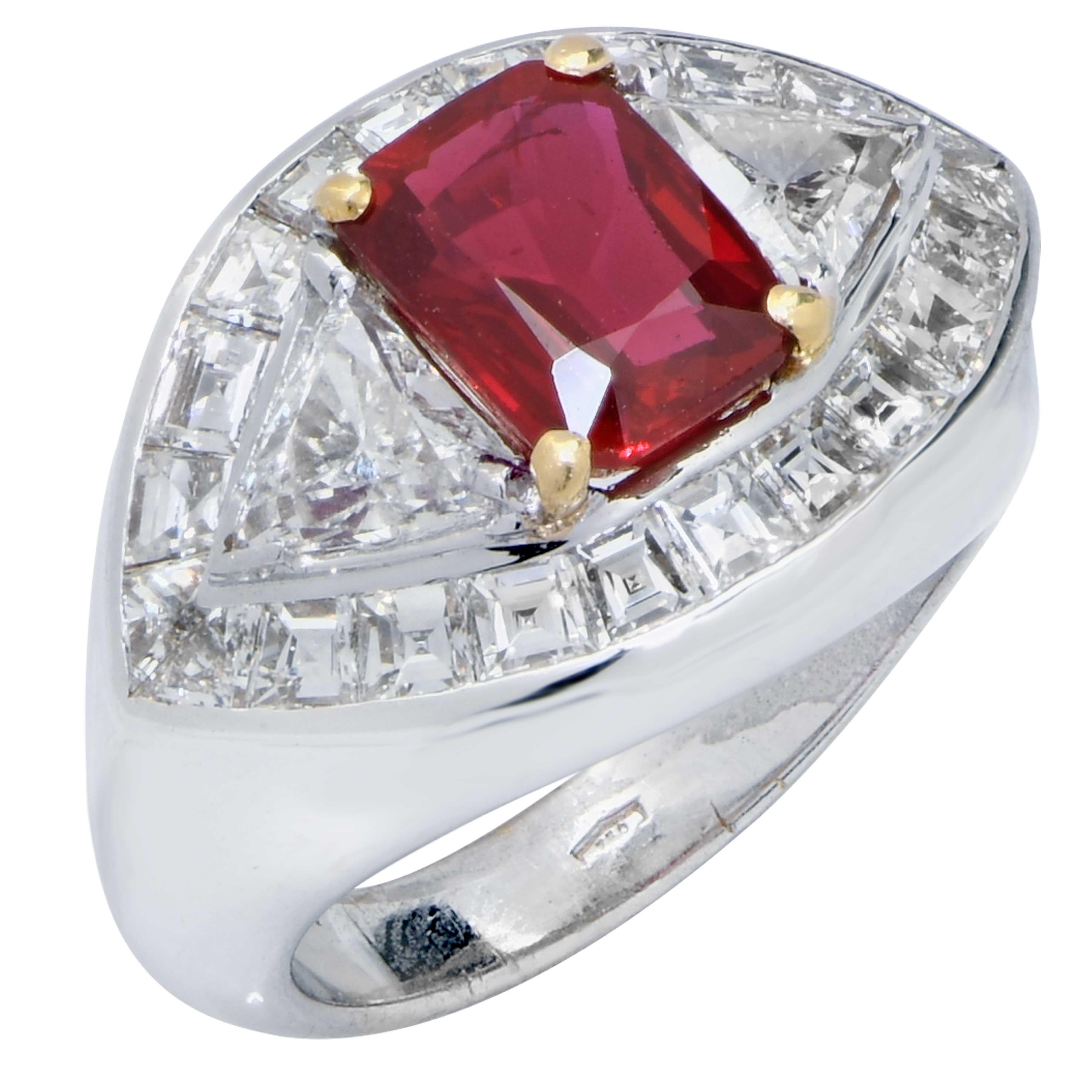 3.09 Carat AGL Graded Burma Ruby and Diamond Ring In Good Condition In Bay Harbor Islands, FL