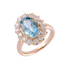 3.09 Carat Aquamarine Diamond Ring, Set in 18 Karat Yellow Gold