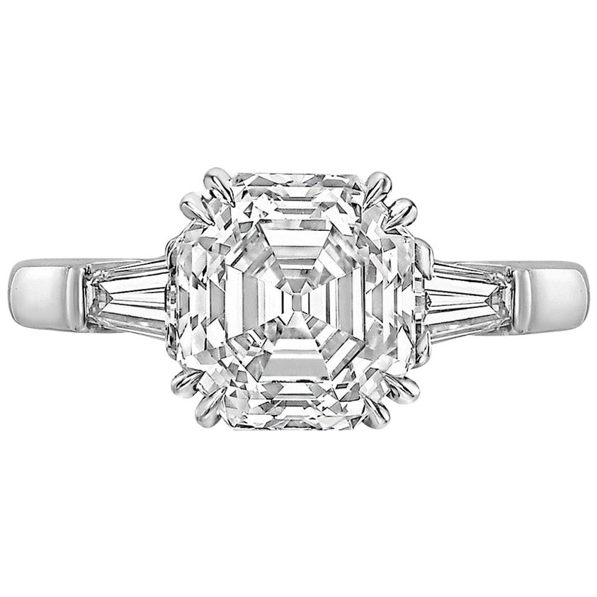 3.09 Carat Asscher-Cut Diamond Ring 'G/VVS2' For Sale