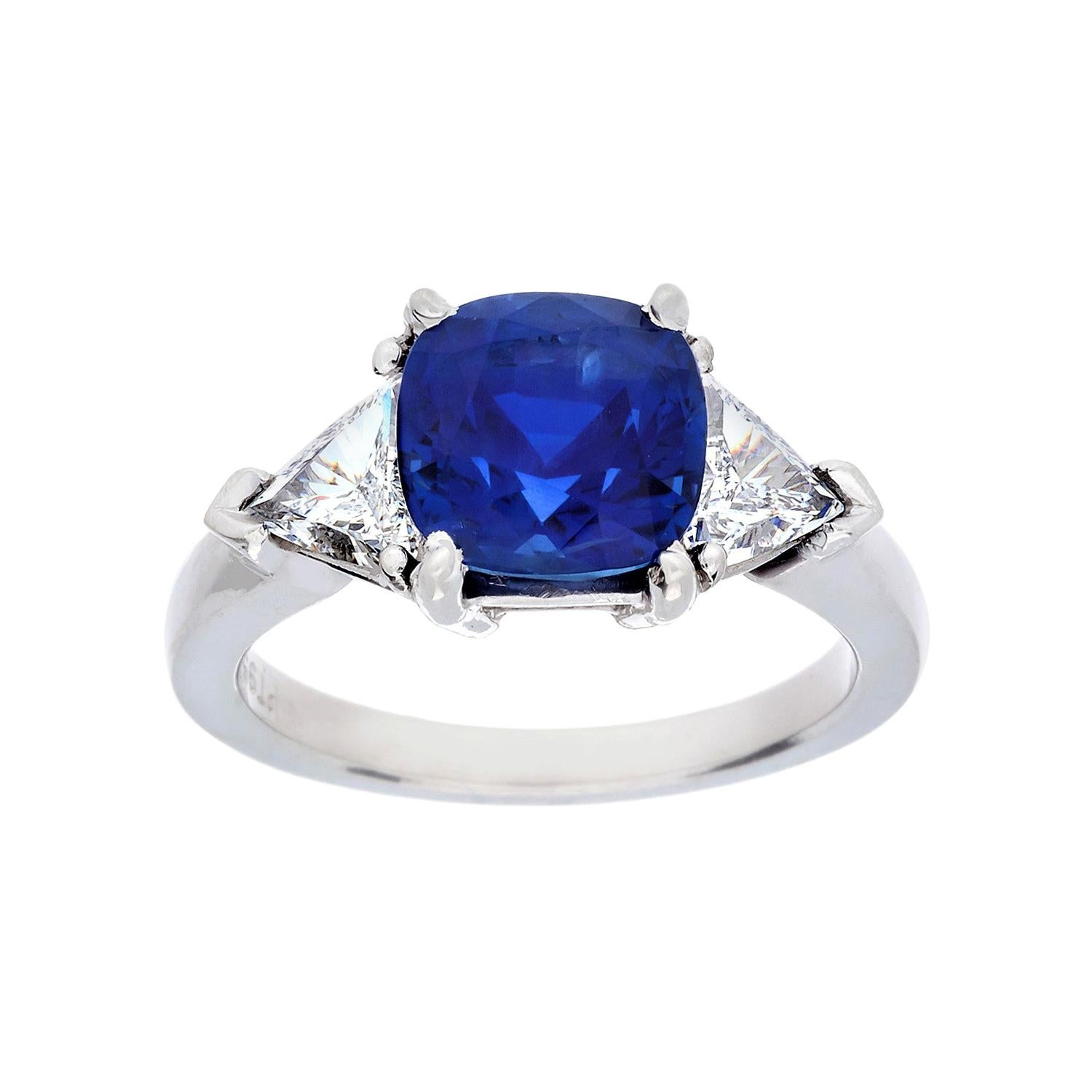 3.09 Carat Burma Sapphire and Diamond 3-Stone Ring, Gubelin Cert, No Heat For Sale