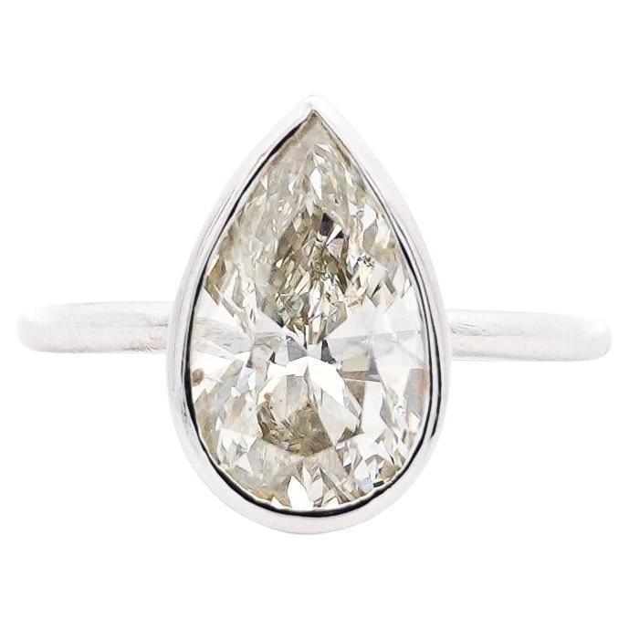 3.09 Carat Diamond Pear-Cut Bezel Set White Gold Solitaire Engagement Ring