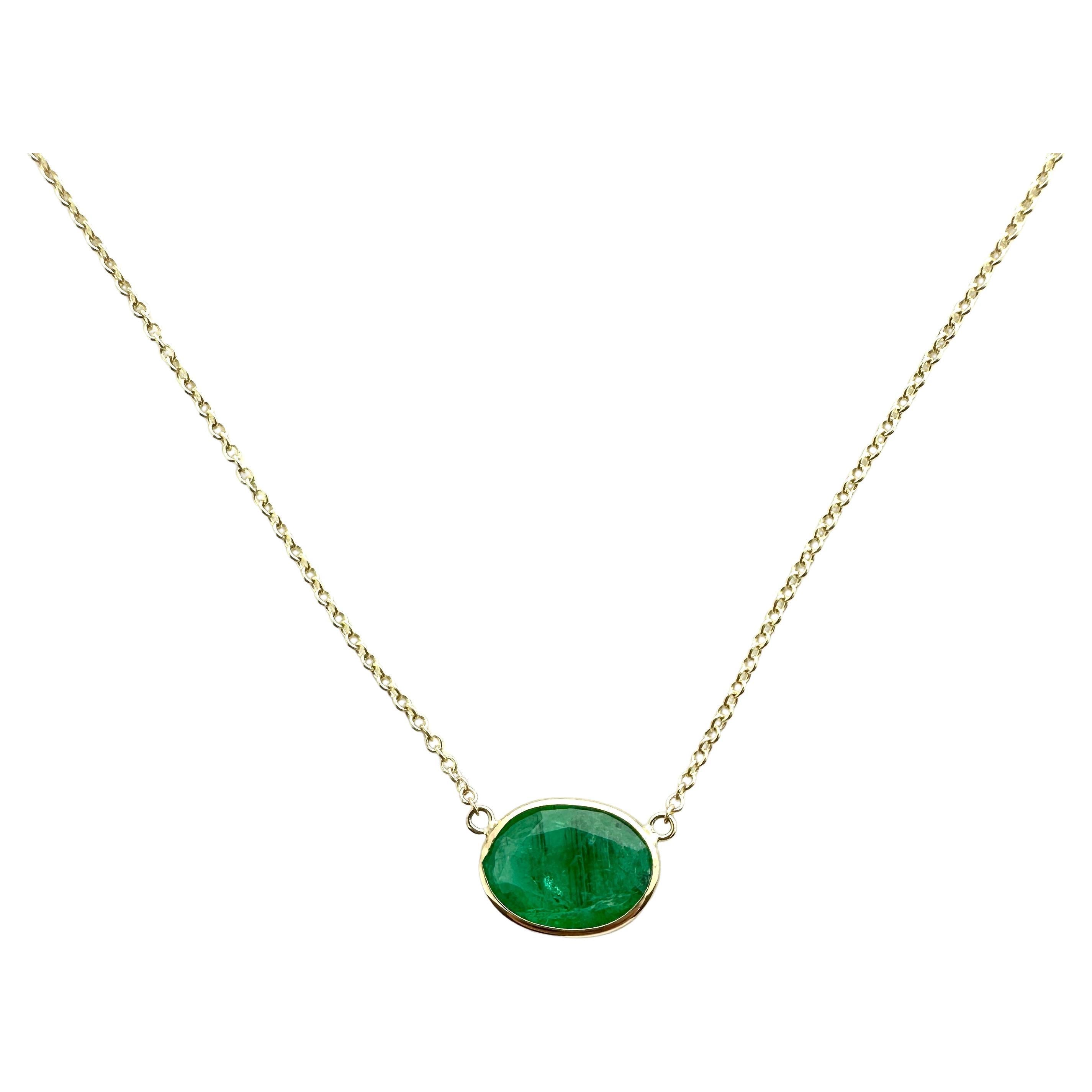 3.09 Carat Emerald Oval & Fashion Necklaces In 14K Yellow Gold For Sale