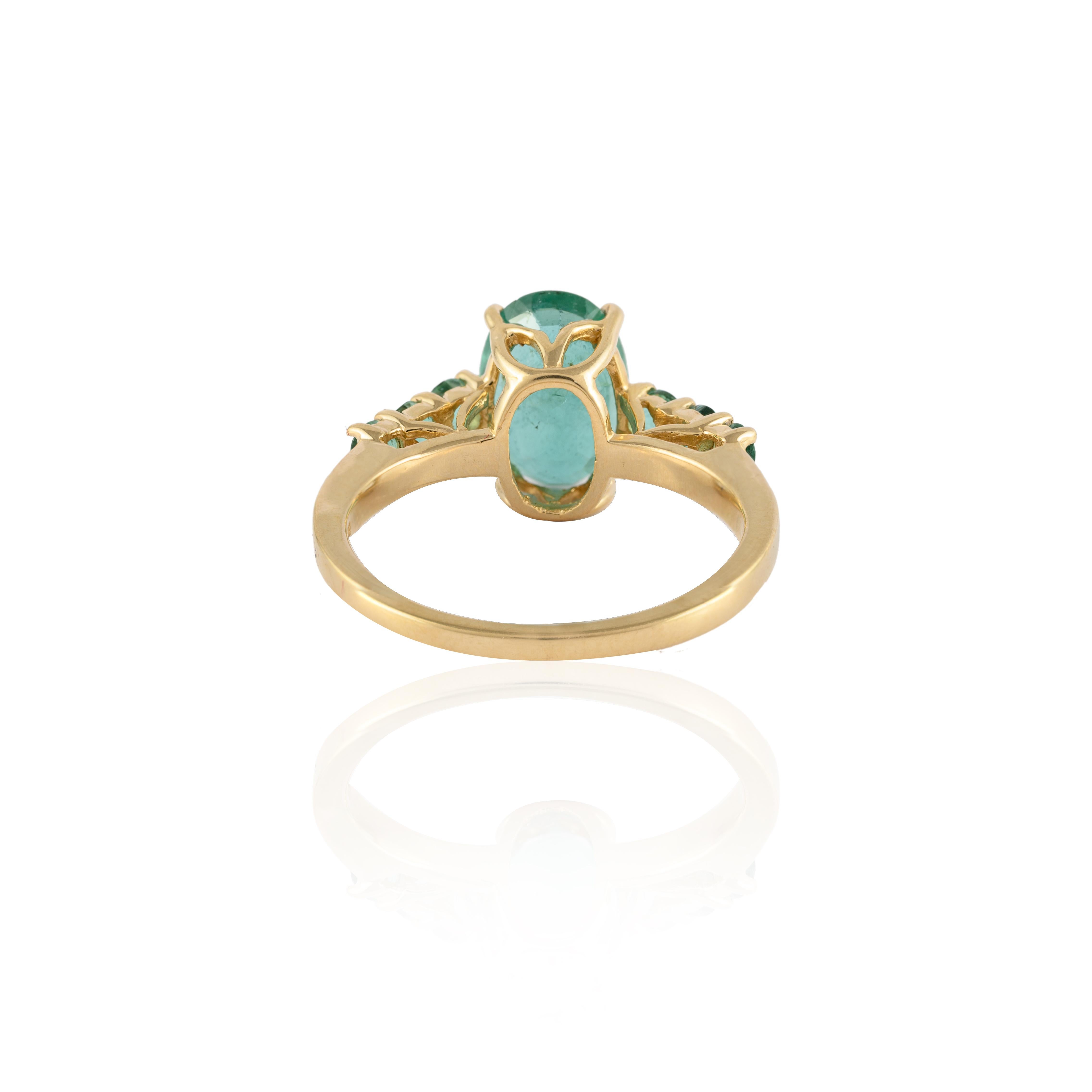 For Sale:  3.09 Carat Genuine Emerald Ring Handcrafted in 14k Solid Yellow Gold 4
