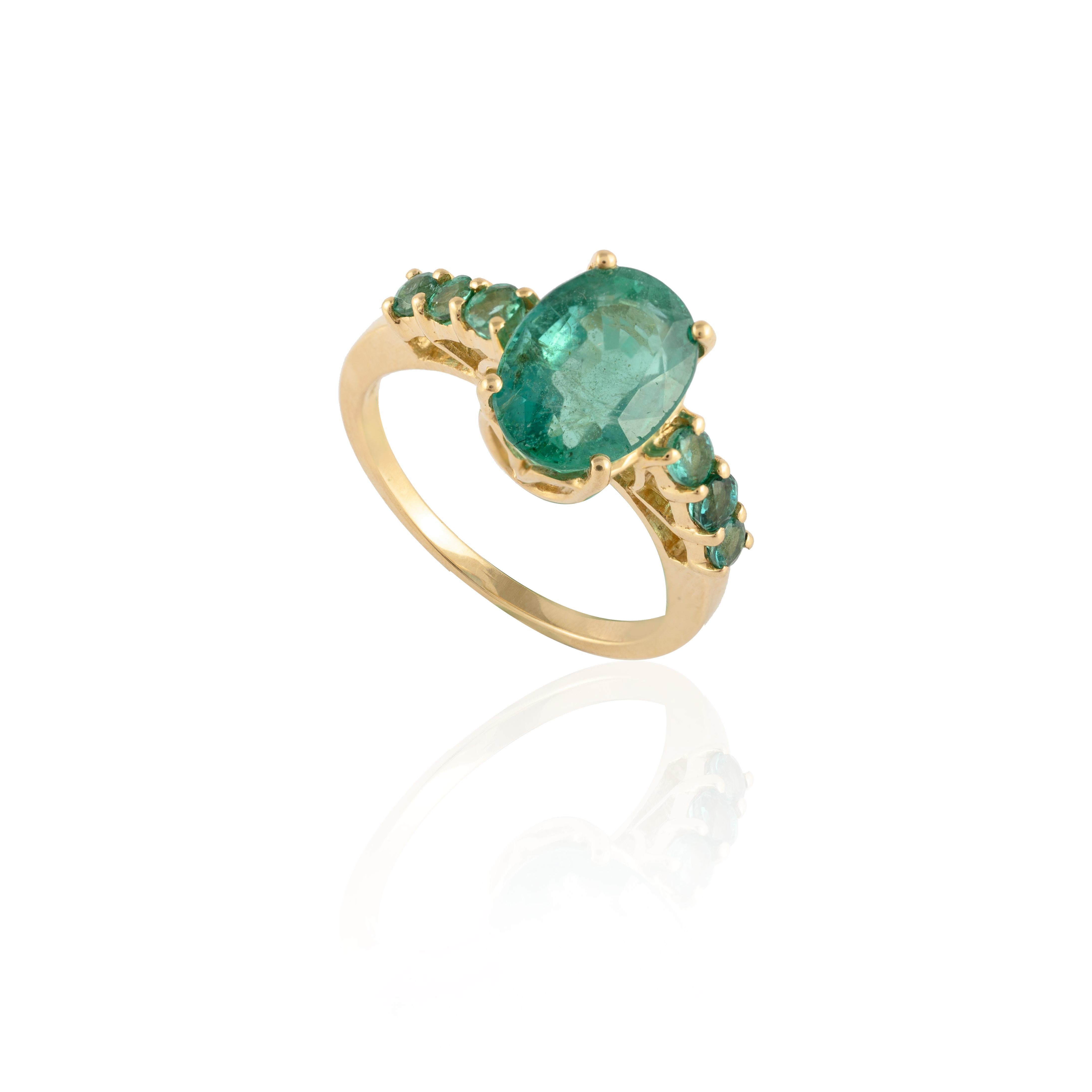 For Sale:  3.09 Carat Genuine Emerald Ring Handcrafted in 14k Solid Yellow Gold 5