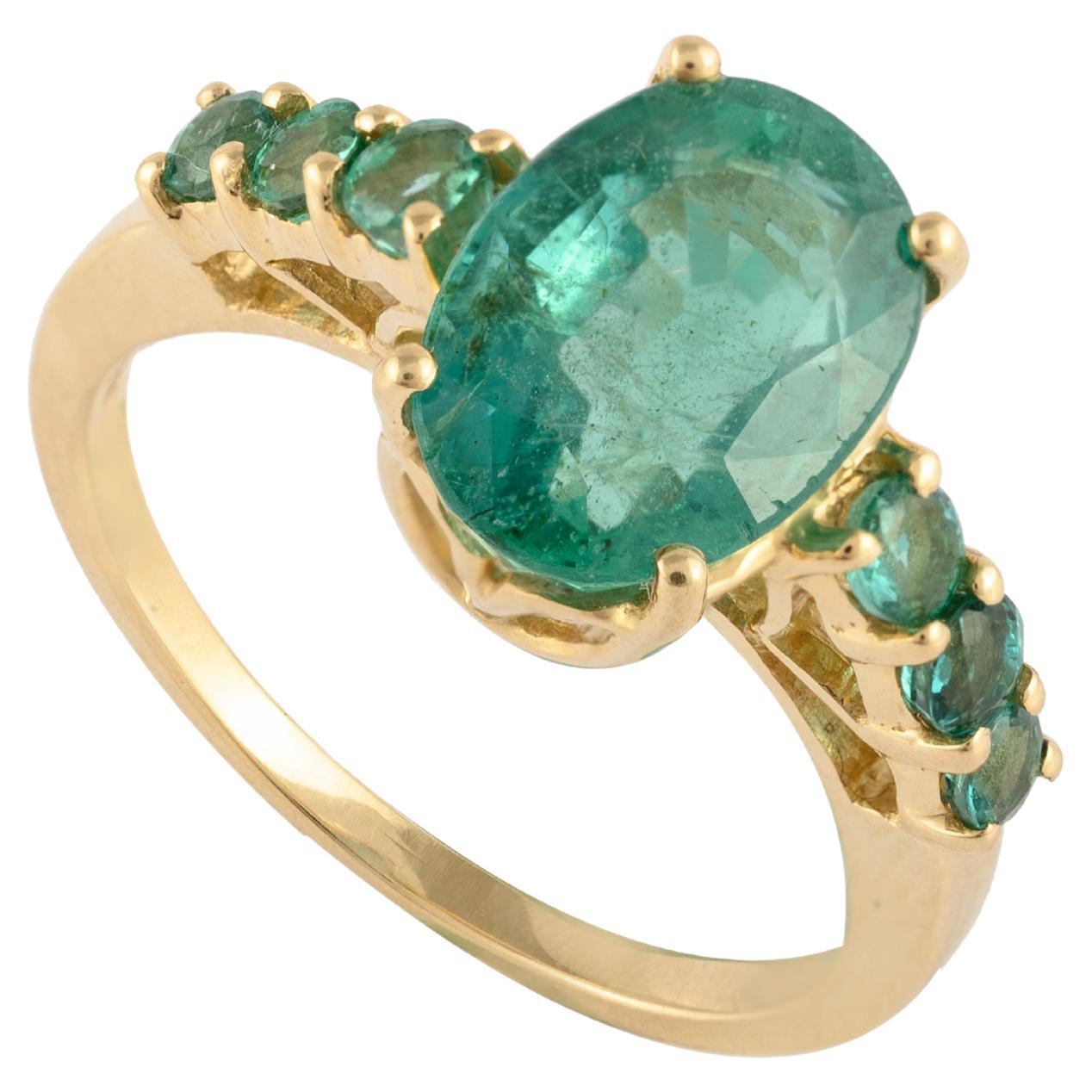 For Sale:  3.09 Carat Genuine Emerald Ring Handcrafted in 14k Solid Yellow Gold