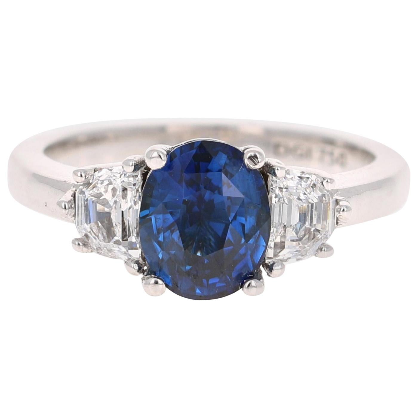 3.09 Carat GIA Certified Sapphire Diamond 18 Karat White Gold Engagement Ring