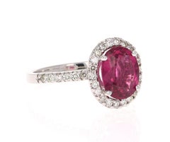 3.09 Carat Natural Pink Tourmaline Diamond 14 Karat White Gold Ring
