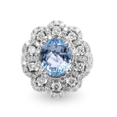 3.09 Carat Oval Cut Aquamarine 18 Karat White Gold Diamond Cocktail Ring