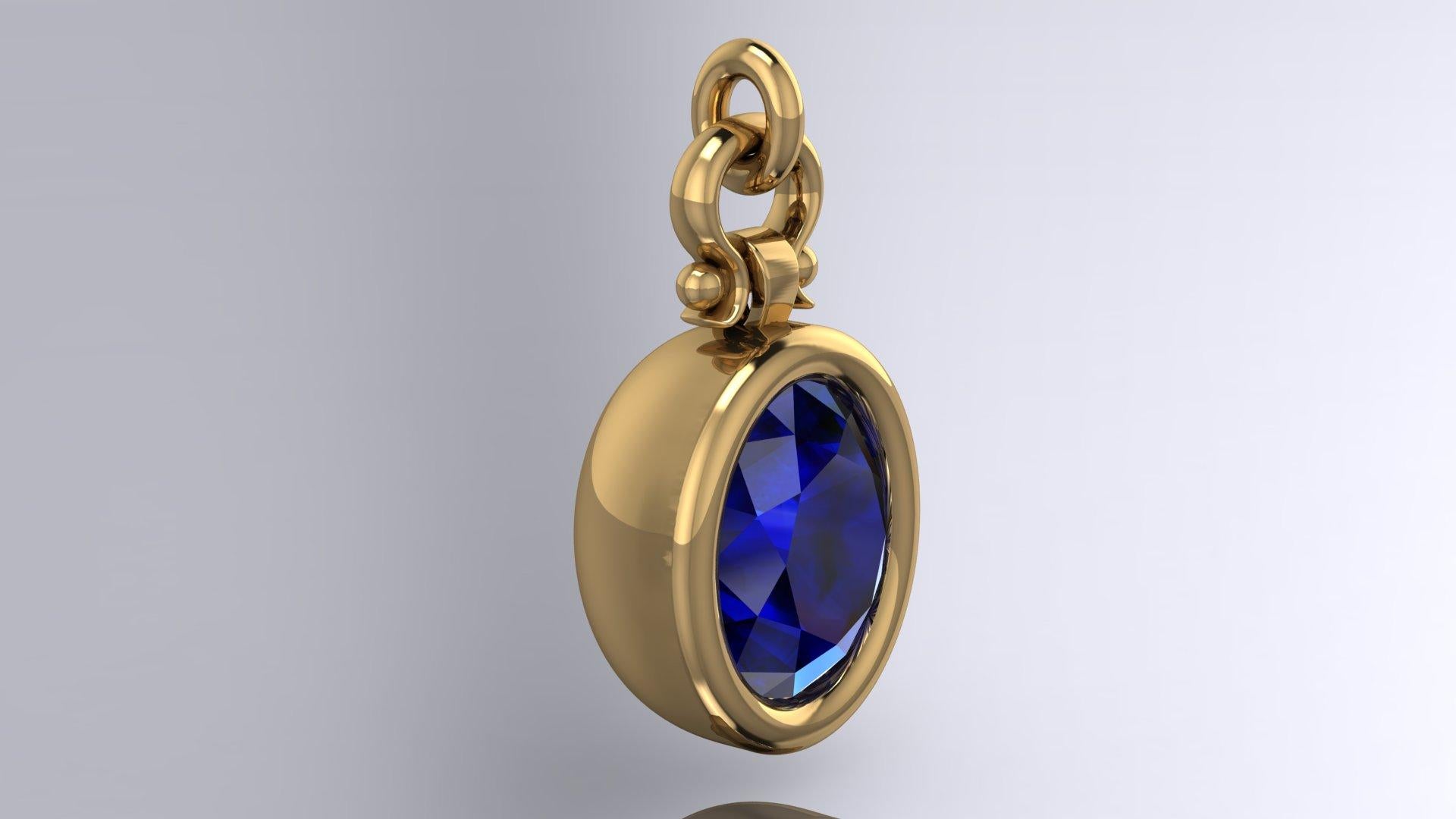 Contemporary 3.09 Carat Oval Cut Blue Sapphire Custom Pendant Necklace in 18k For Sale