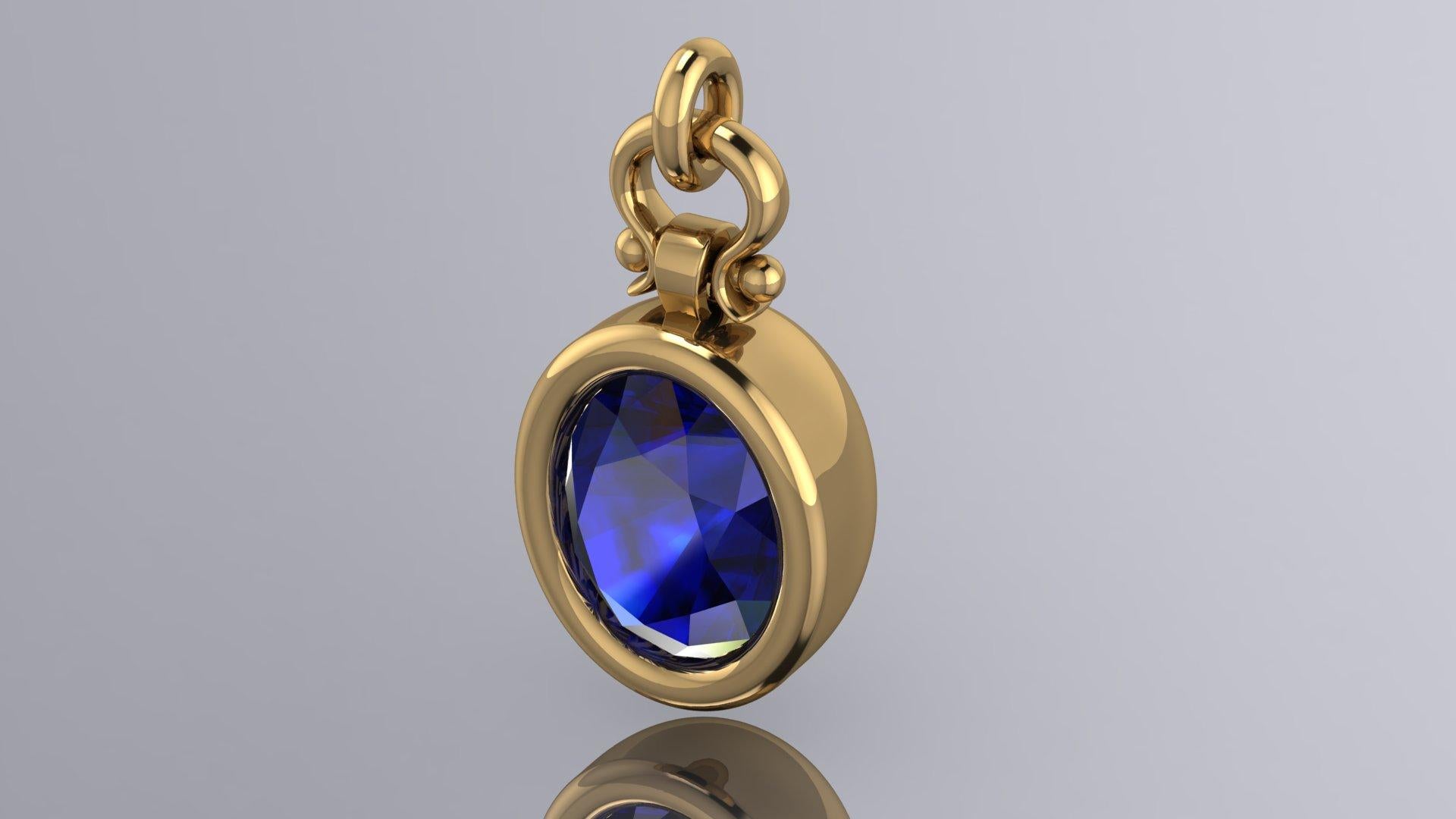 Women's 3.09 Carat Oval Cut Blue Sapphire Custom Pendant Necklace in 18k For Sale