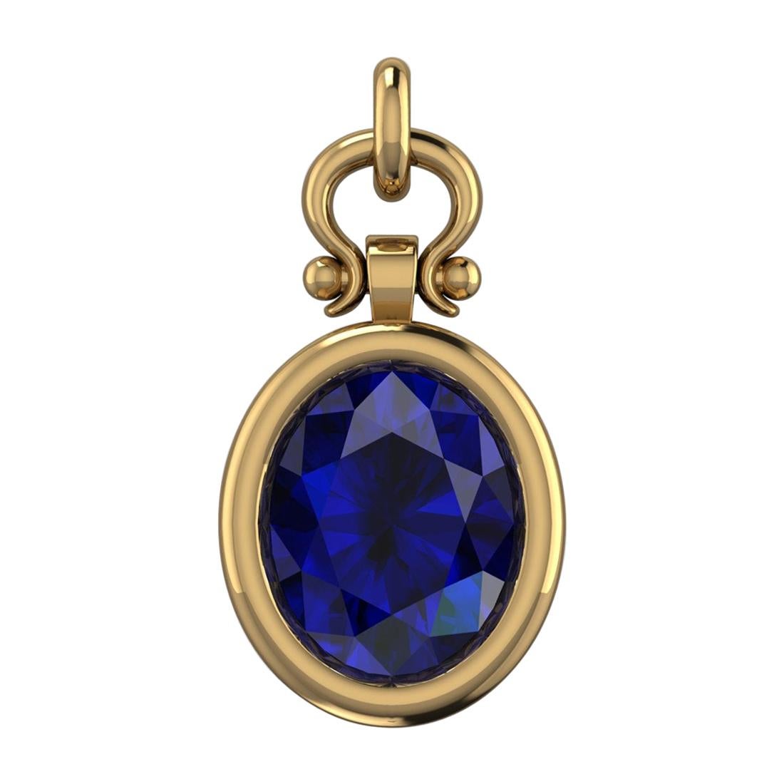 3.09 Carat Oval Cut Blue Sapphire Custom Pendant Necklace in 18k For Sale