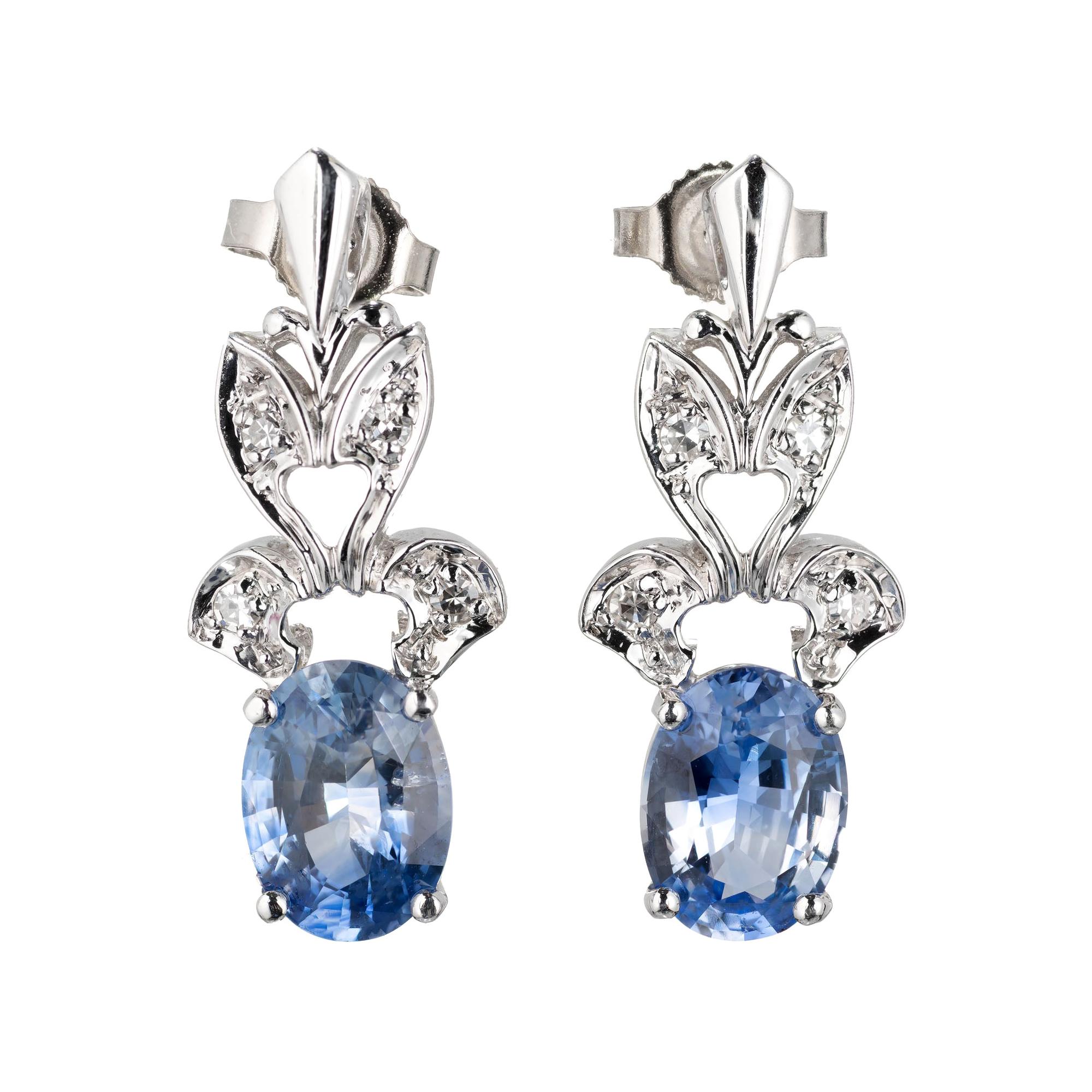 3.09 Carat Oval Sapphire Diamond Gold Dangle Earrings For Sale