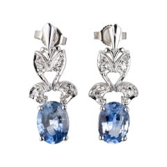 3.09 Carat Oval Sapphire Diamond Gold Dangle Earrings