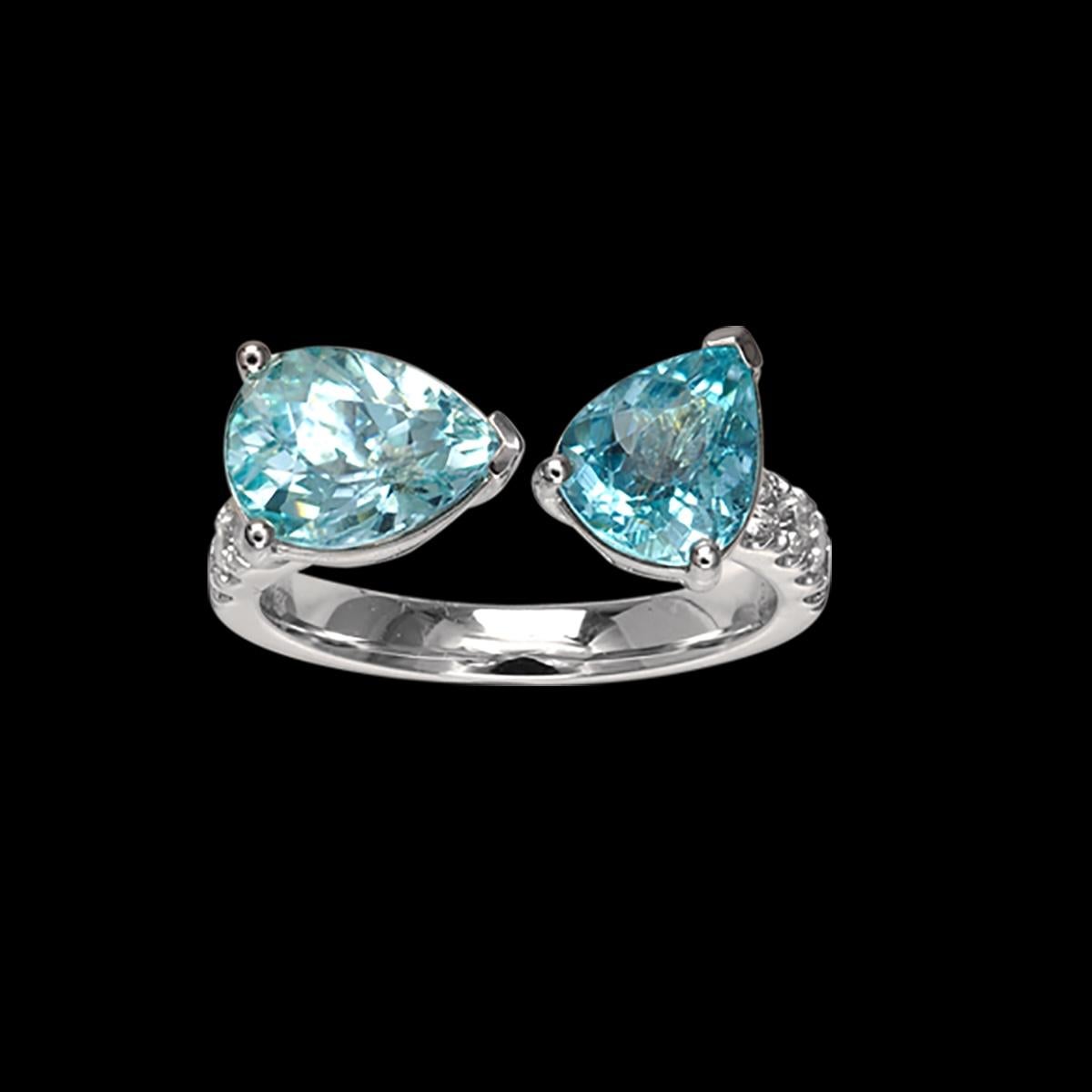 2 Paraiba Tourmaline Gemstones: 2.77 Carats
8 White Diamonds: 0.32 Carats
Metal: 18K White Gold, 5.20 Grams
