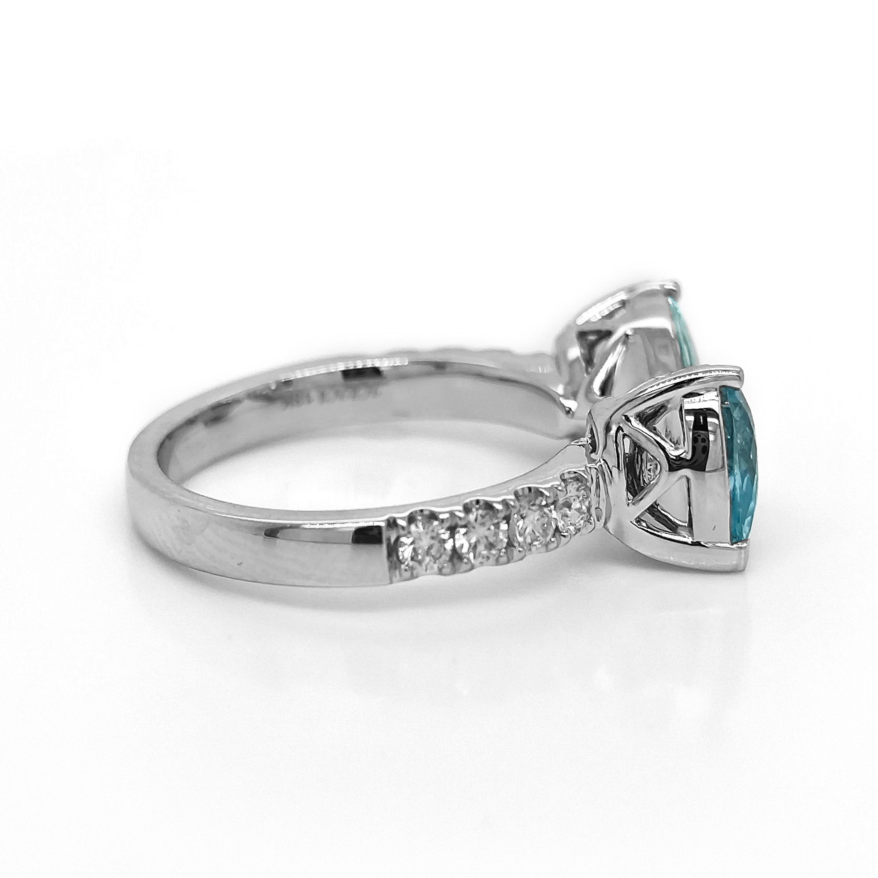 Mixed Cut 3.09 Carat Paraiba Tourmaline and White Diamond White Gold Ring For Sale