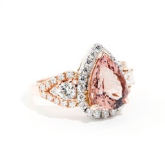 3.09 Carat Pear Pink Morganite 1.29 Carat Round Diamond 18 Carat Cluster Ring