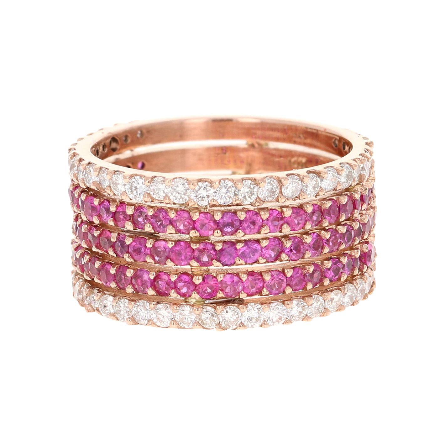 3.09 Carat Pink Sapphire and Diamond Rose Gold Cocktail Ring For Sale