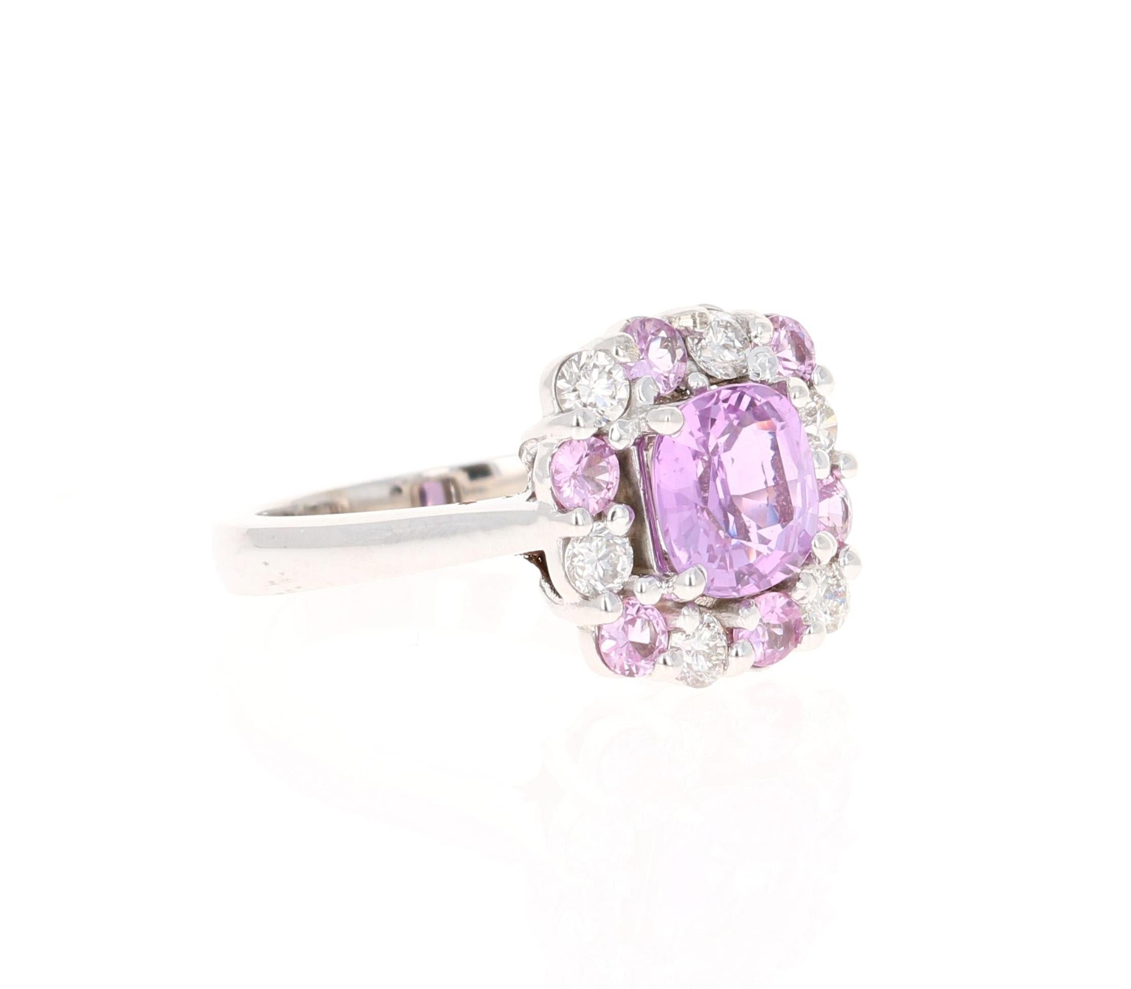 Contemporary GIA Certified 3.09 Carat Pink Sapphire Diamond White Gold Engagement Ring For Sale