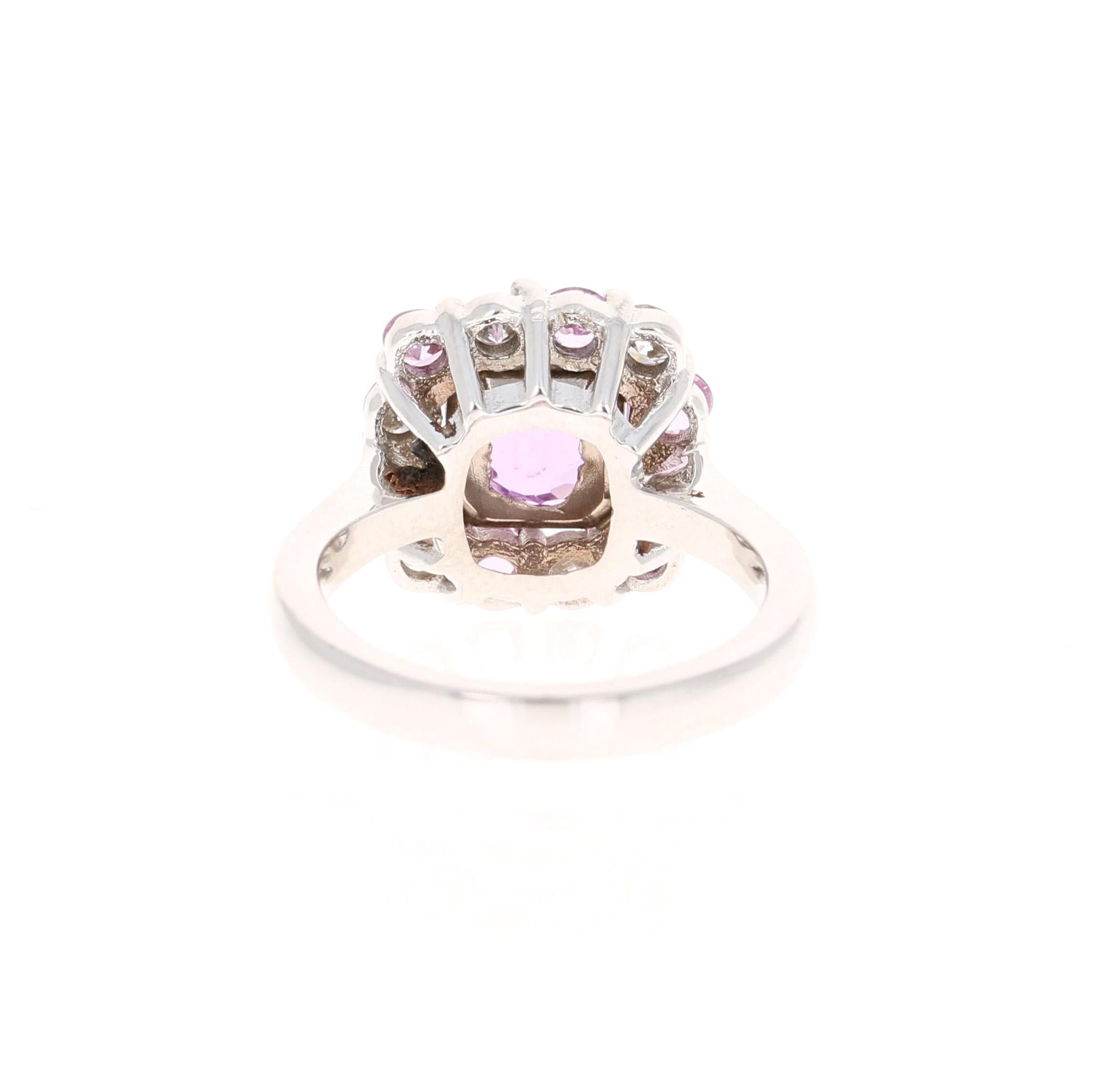 GIA Certified 3.09 Carat Pink Sapphire Diamond White Gold Engagement Ring In New Condition For Sale In Los Angeles, CA