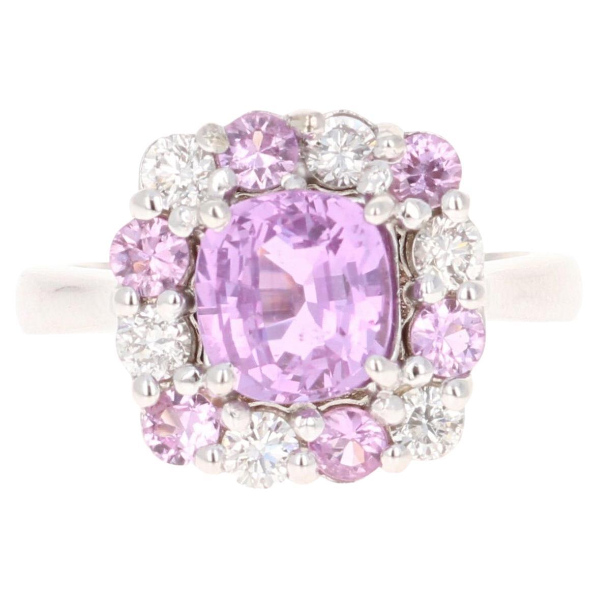 GIA Certified 3.09 Carat Pink Sapphire Diamond White Gold Engagement Ring For Sale