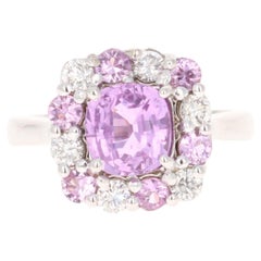 3.09 Carat Pink Sapphire Diamond 14 Karat White Gold Engagement Ring