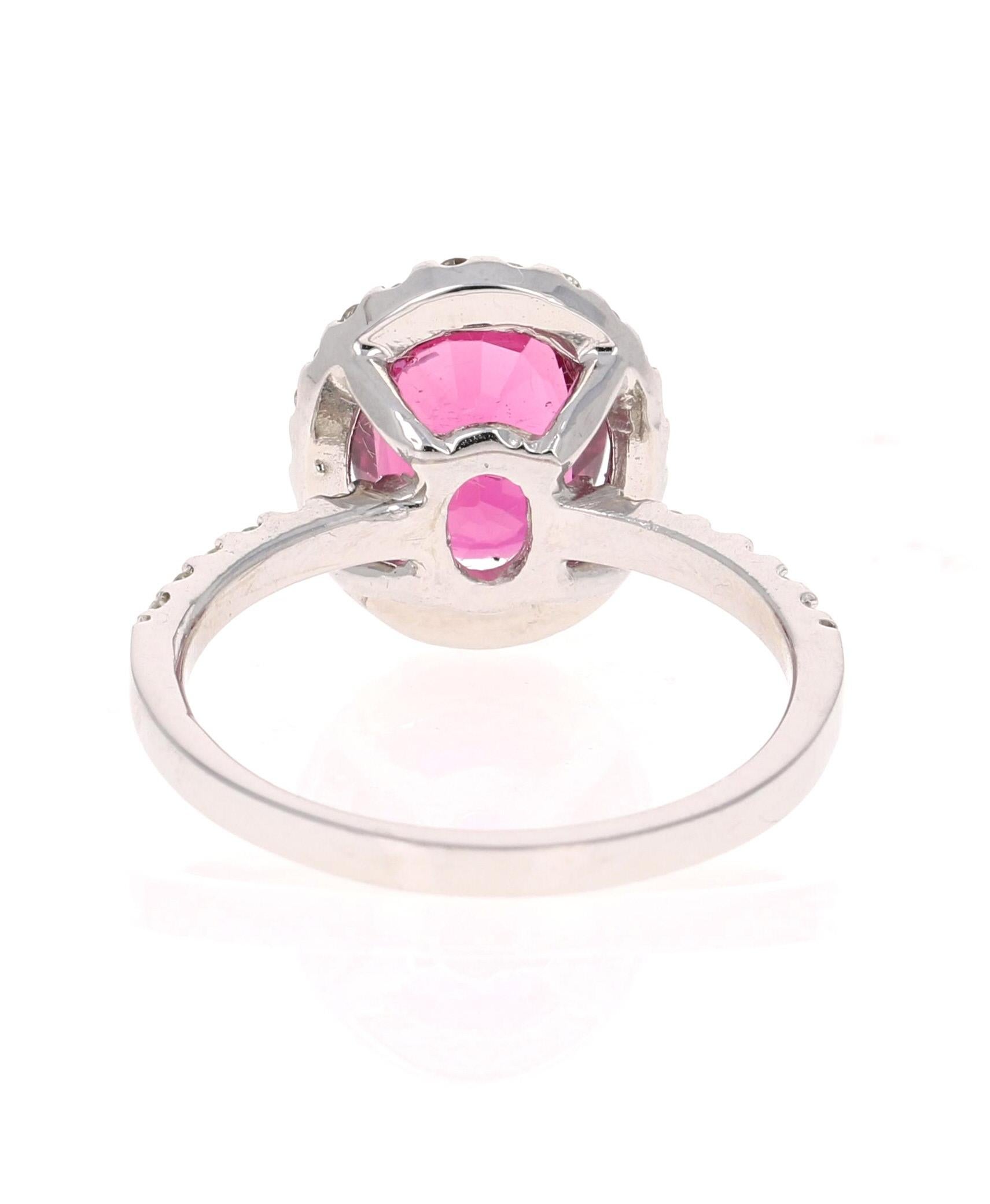 Contemporary 3.09 Carat Pink Tourmaline Diamond White Gold Ring For Sale