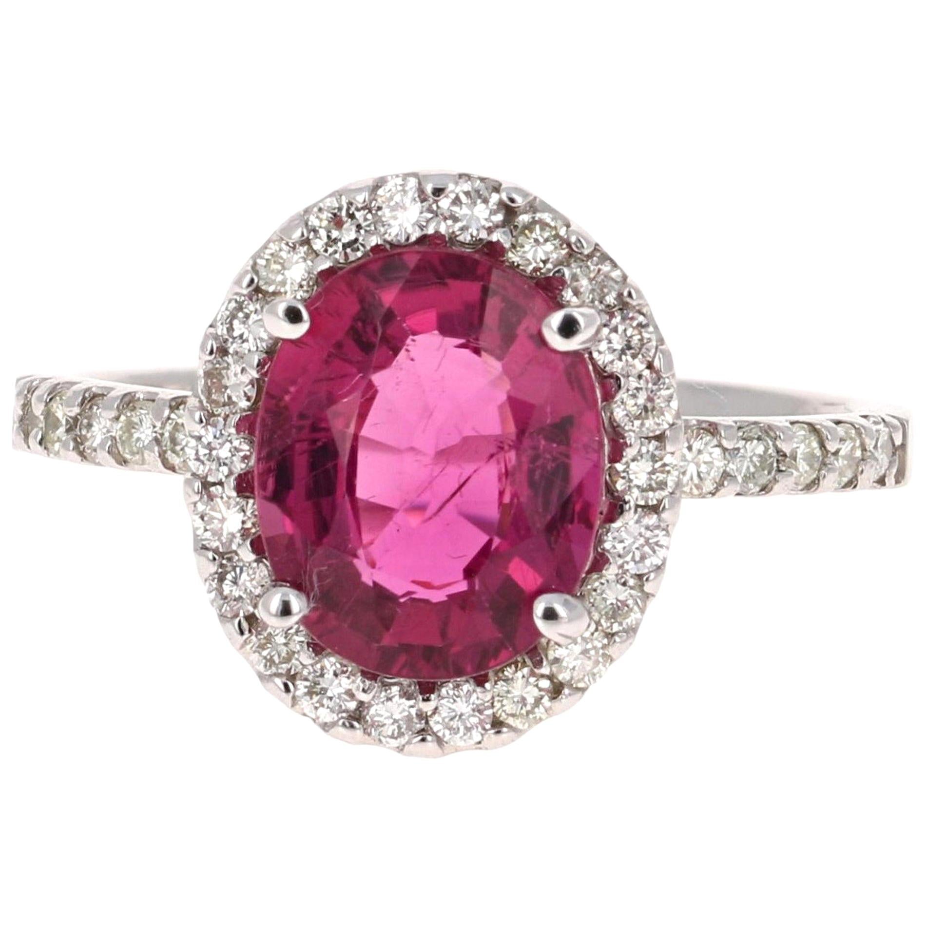 3.09 Carat Pink Tourmaline Diamond White Gold Ring