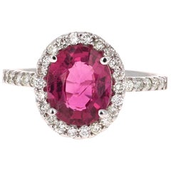 3.09 Carat Pink Tourmaline Diamond White Gold Ring