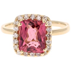 3.09 Carat Pink Tourmaline Diamond 14 Karat Yellow Gold Ring