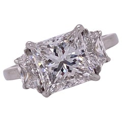 3.09 Carat Princess Cut Diamond Platinum 3 Stone Engagement Ring E/SI1 GIA