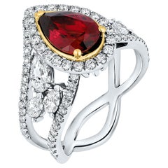 3.09 Carat Red Tourmaline {Rubellite) Diamond Cocktail Ring, set in 18K Gold.