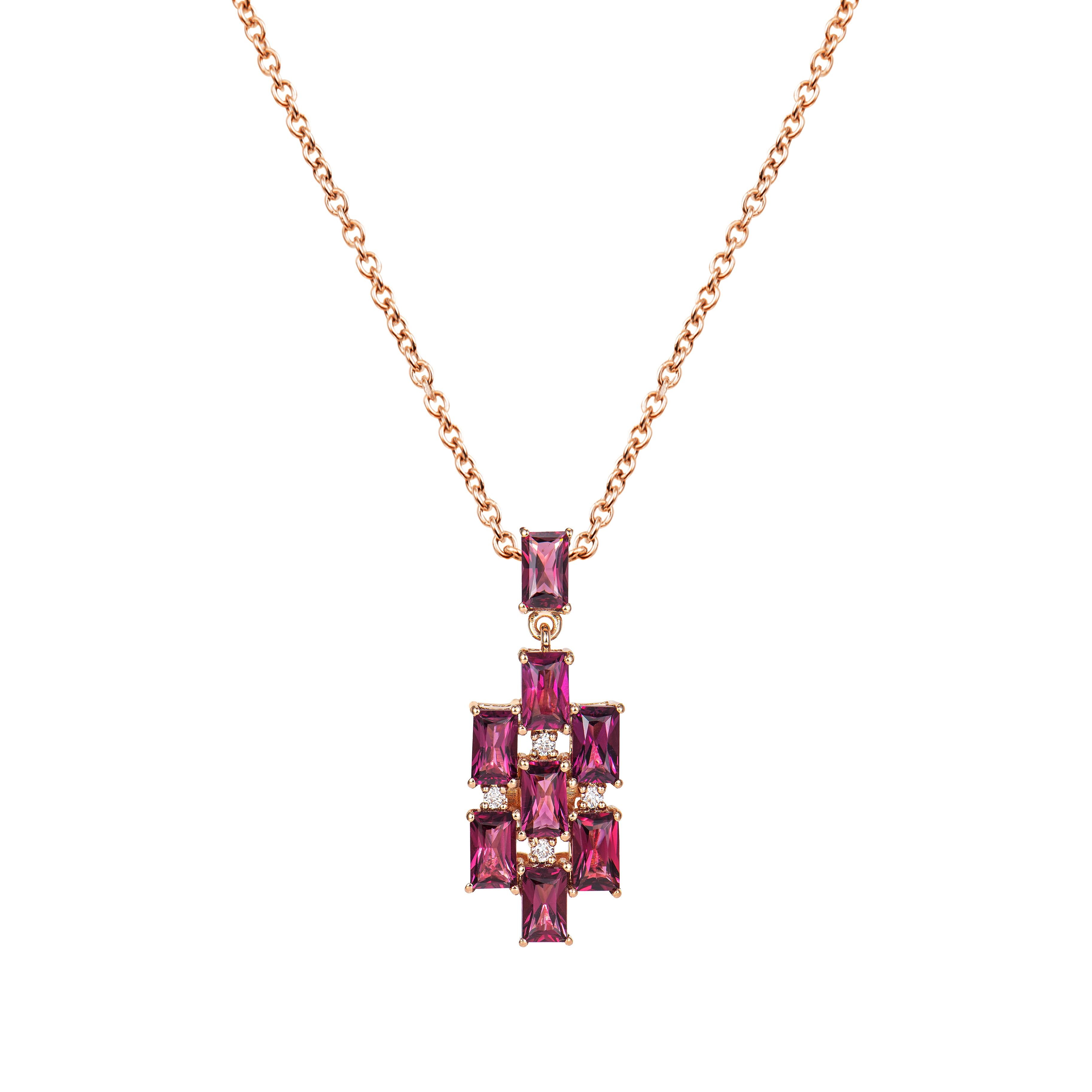 Contemporary Sunita Nahata Rhodolite 3.09ct. Pendant in 18Karat Rose Gold with Diamond. For Sale