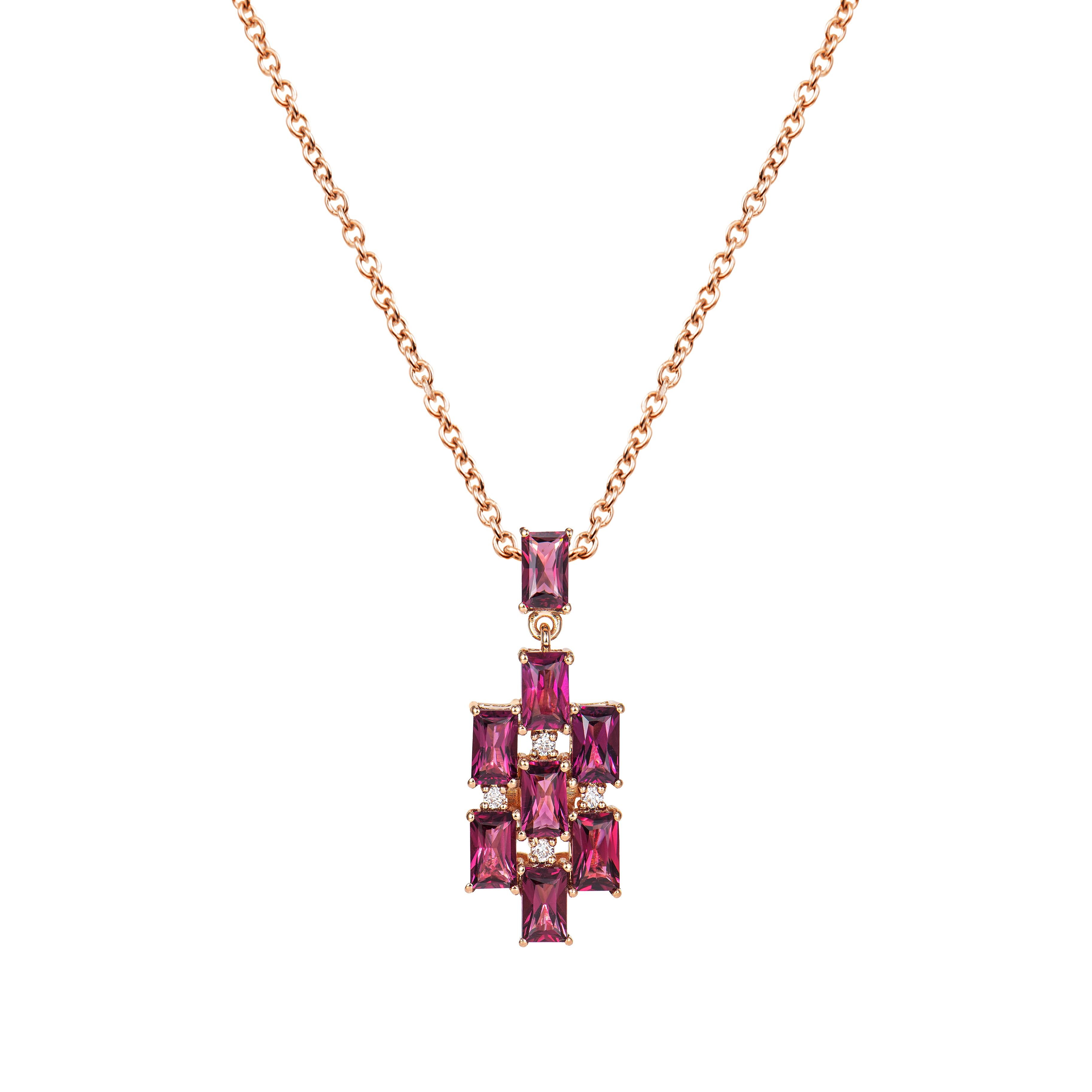 Contemporary 3.09 Carat Rhodolite Pendant in 18Karat Rose Gold with White Diamond. For Sale