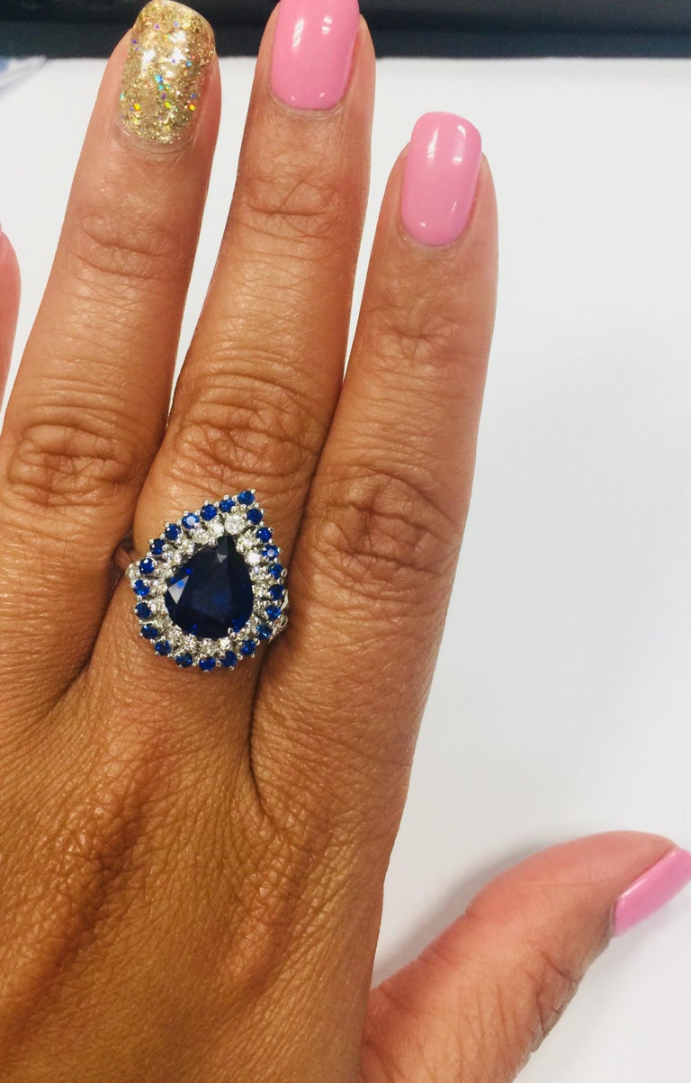 3.09 Carat Sapphire Diamond White Gold Cocktail Ring For Sale at 1stDibs