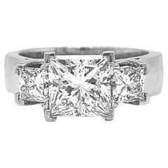 3.09 Carat T.W. Natural Mined Princess Cut 3 Stone GIA Certified Platinum Ring 