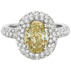 Used 3.09 Carat Yellow Diamond Oval Halo Setting Engagement Ring