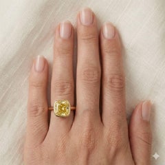 3.09 CT GIA Fancy Intense Yellow Cushion Cut Diamond Bezel Set Ring